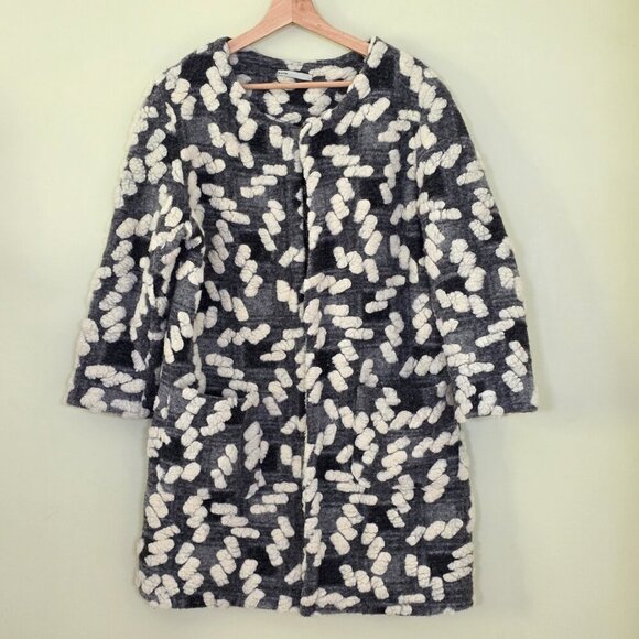 BATIK  Cardigan Coatigan Womens L Gray Cream Geo Open Front 3/4 Sleeve Lagenlook - Picture 14 of 15
